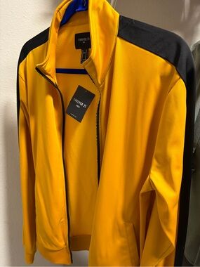 Forever 21 Men’s Yellow Track Jacket with Black Shoulder Panels